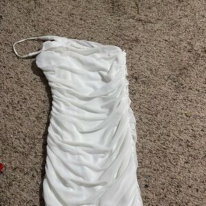 white princess polly one shoulder hoco ruched dress size 2